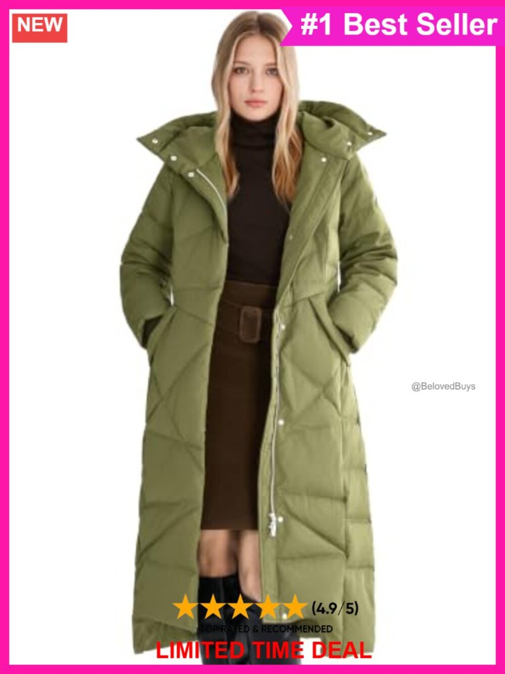 Women's Long Maxi Down Puffer Coat Hood 700 Fill Winter